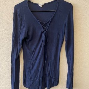 LA Hearts Womens Navy Medium Long Sleeve Blouse